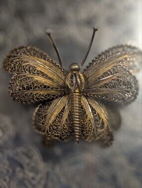 Vintage Alice Caviness Sterling Silver Filigree Butterfly Brooch Portugal
